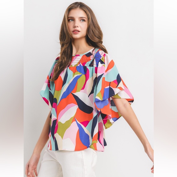 09 Boho Multicolor Print Smocking Blouse - Picture 4 of 6